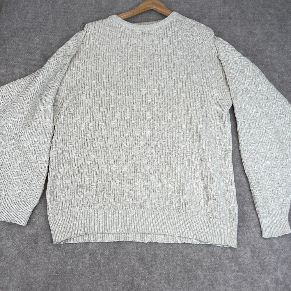 Trader Bay Mens Textured Knit Cotton Sweater XL Cream Made in‎ USA Crew Neck
